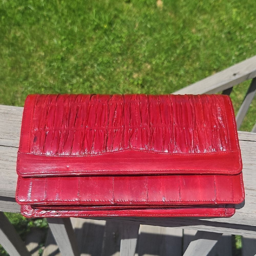 Vintage Red Eelskin Leather Clutch Purse